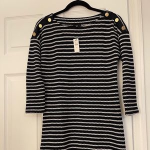 NEW! Talbots Knit Navy Stripped Dress -  Great for Fall and Florida Winters PS